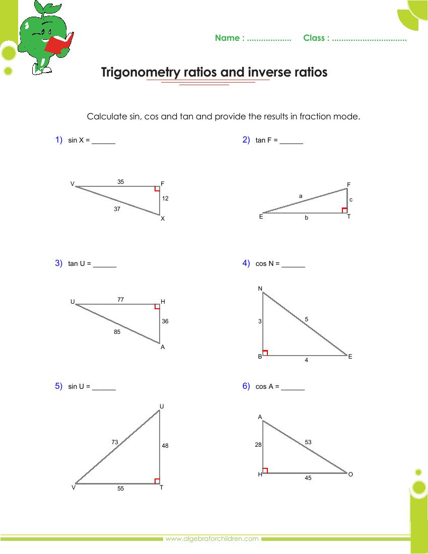 Solving right triangles word problems worksheet