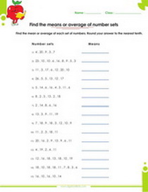 average or mean of a number set worksheet, statistics worksheet
