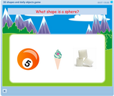 Matching 3D shapes to real objects geometry game for kids, matching objects to spheres, cones, rectangular prisms, cubes, pyramids and more objects.