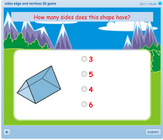 Counting sides, vertices, edges of 3D shapes math game for children, differentiating between edge, vertex, side and face of a figure, reinforcing 3D view of an object.