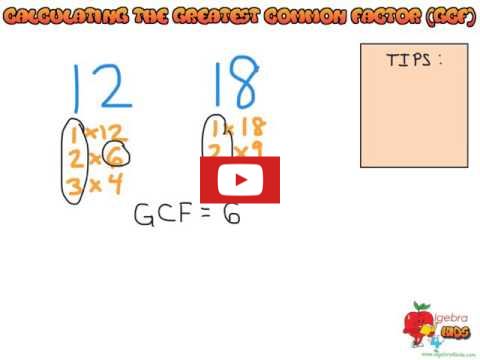 Finding the greatest commong factor of two numbers youtube video tutorial, calculating the GCF video tutorial, simplifying a fraction to the lowest term with the GCF method