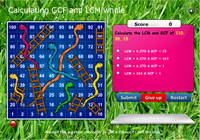 greatest common factor calculation game, least common multiple calculation game, reducing fractions to their simplest form using the gcf 