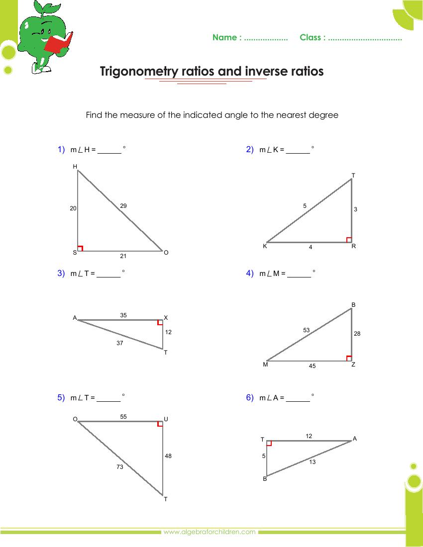 Inverse Trig Ratios And Finding Missing Angles Worksheet Answers