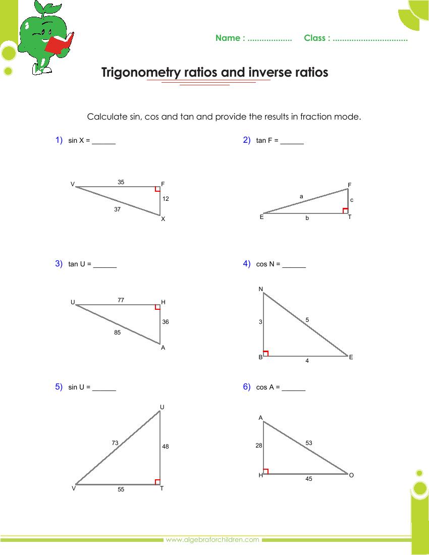 Basics trigonometry problems and answers pdf for grade 23 Inside Trig Word Problems Worksheet