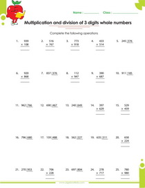 multiplying whole numbers worksheet