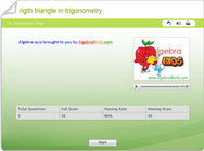 Right angle triangle side calculation quiz, practical geometry quiz on triangle ide determination using sine, cosine or tangent