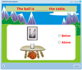 Making spatial sense of objects game, finding the relative position of objects to other objects surrounding them, telling object positions.